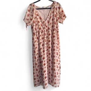 Madewell, pink floral, flowy cap sleeve bow cottage core Boho flower print dress